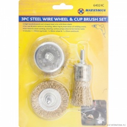 3pc rotary steel wire brush wheel and cup set